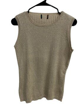 Gold Metallic Shimmer Ribbed Knit Sleeveless Top Retro 90s Minimalism